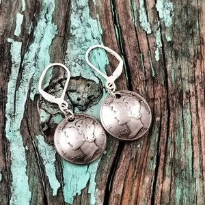 Silver Mercury Dime Drop Earrings